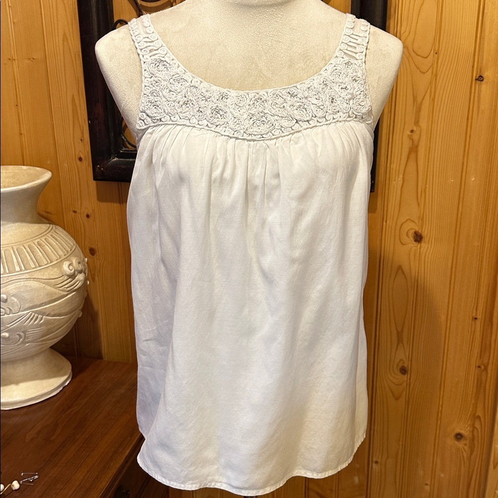 LOFT White Embroidered Tank Top